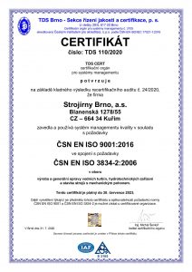 Certifikát ISO 9001 a 3834-2