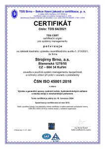 Certifikát ISO 45001:2018