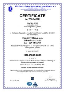 Certificate ISO 45001:2018 EN